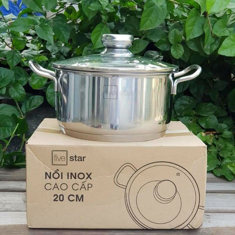 Nồi Inox 3 đáy Five Star cao cấp nắp kính 20cm hkm Anlene - Nồi inox cao cấp sử dụng được trên bếp từ - Kèm video sp