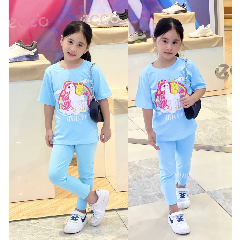 Đồ bộ bé gái, Bộ bé gái size đại áo ngắn tay quần dài thể thao cá tính 24-42kg J322