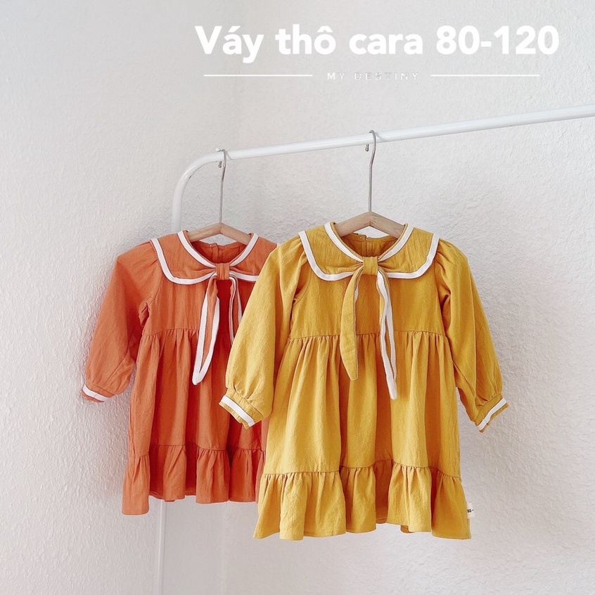 Váy thu dài tay thô cara cổ sen buộc tai dài cho bé gái 1-5 tuổi (Mã 250605)