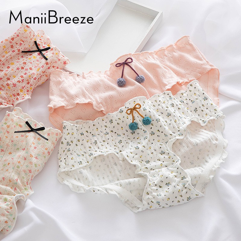 Quần Lót Cotton Mềm Mại Thoáng Khí Lưng Vừa Dễ Thương Cho Nữ