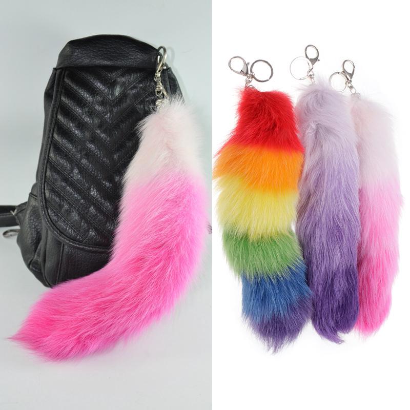 Móc khoá đuôi cáo nhung màu gradient