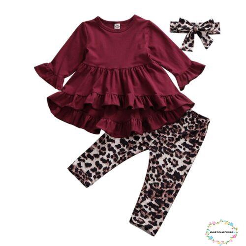 Áo thun dáng xòe phối quần leggings da beo thời trang thu đông xinh xắn dành cho bé gái