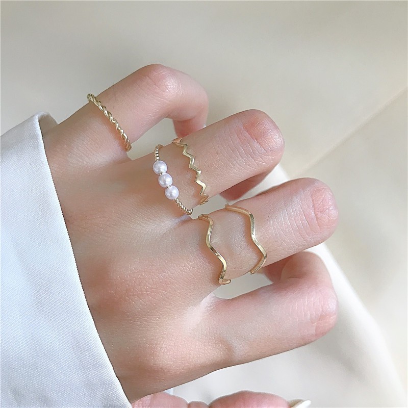 Bộ nhẫn kim loại phối ngọc trai nhân tạo thanh lịch cho nữ