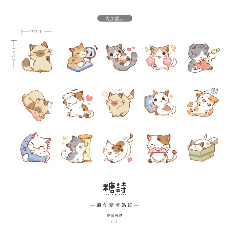 Bộ sticker/ Hình dán Họa Tiết Hình Mèo Chibi (45 Hình)