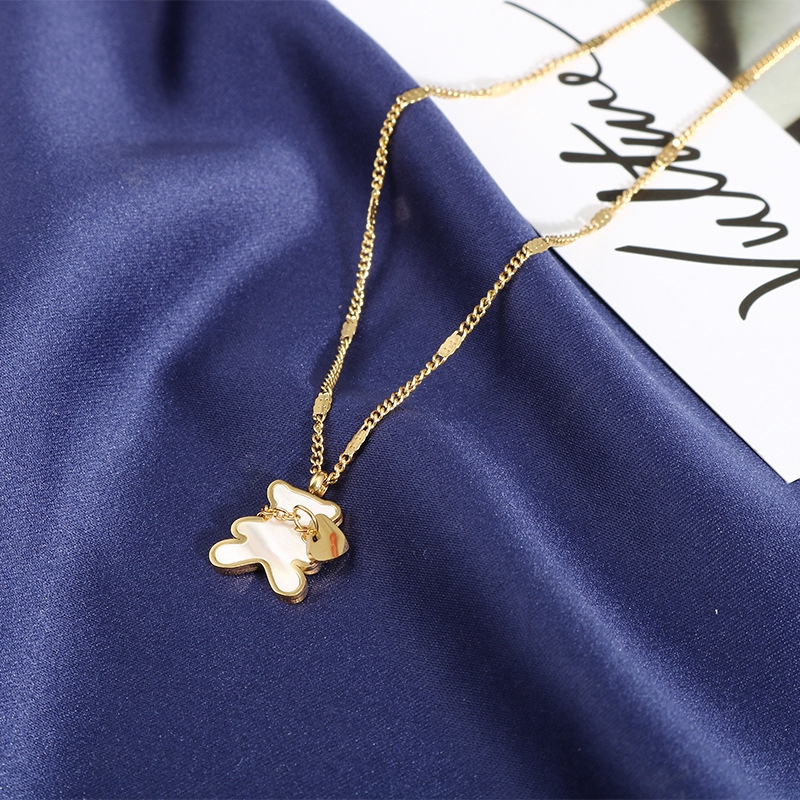 Dây Chuyền Thép Titan Mạ Vàng Hồng 18k Mặt Hình Gấu Dễ Thương Thời Trang Hàn Quốc Nhật Bản 2021 Làm Quà Tặng Dễ Phối Đồ Chống Dị Ứng