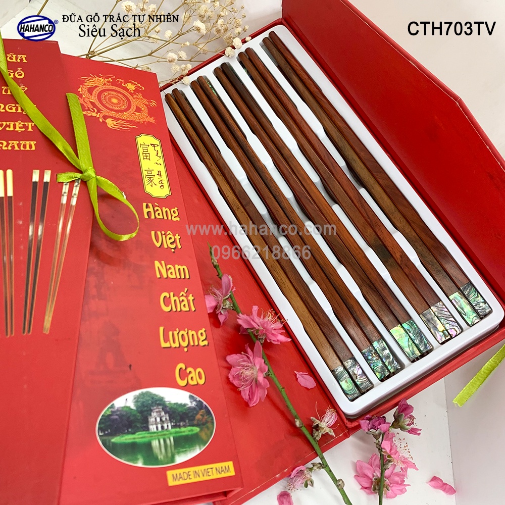 Đũa gỗ Trắc đầu ốc Bào Ngư Úc (Hộp 10 Đôi) Tặng kèm hộp đẹp làm quà biếu [CTH703TV] HAHANCO