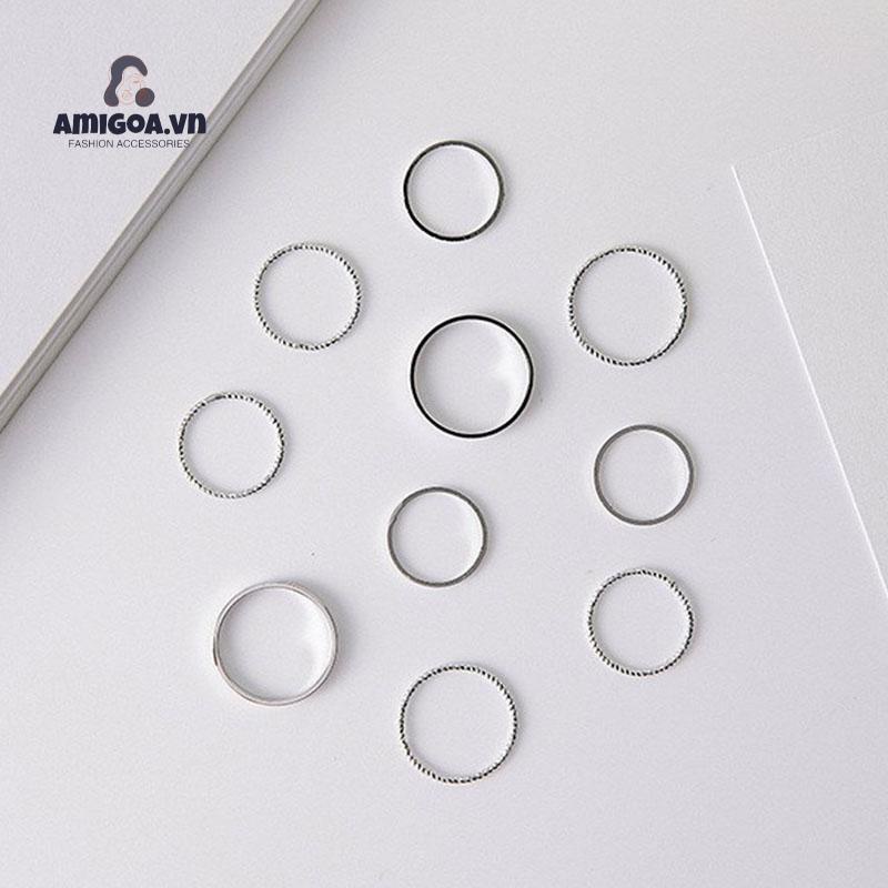 ✨✨Bộ 10 Nhẫn Kim Loại Phong Cách Punk Đơn Giản