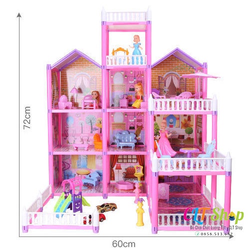 (có ảnh thật) Đồ chơi xếp hình nhà búp bê kích thước lớn, lắp ráp nhà biệt thự búp bê Barbie dễ thương cho bé gái
