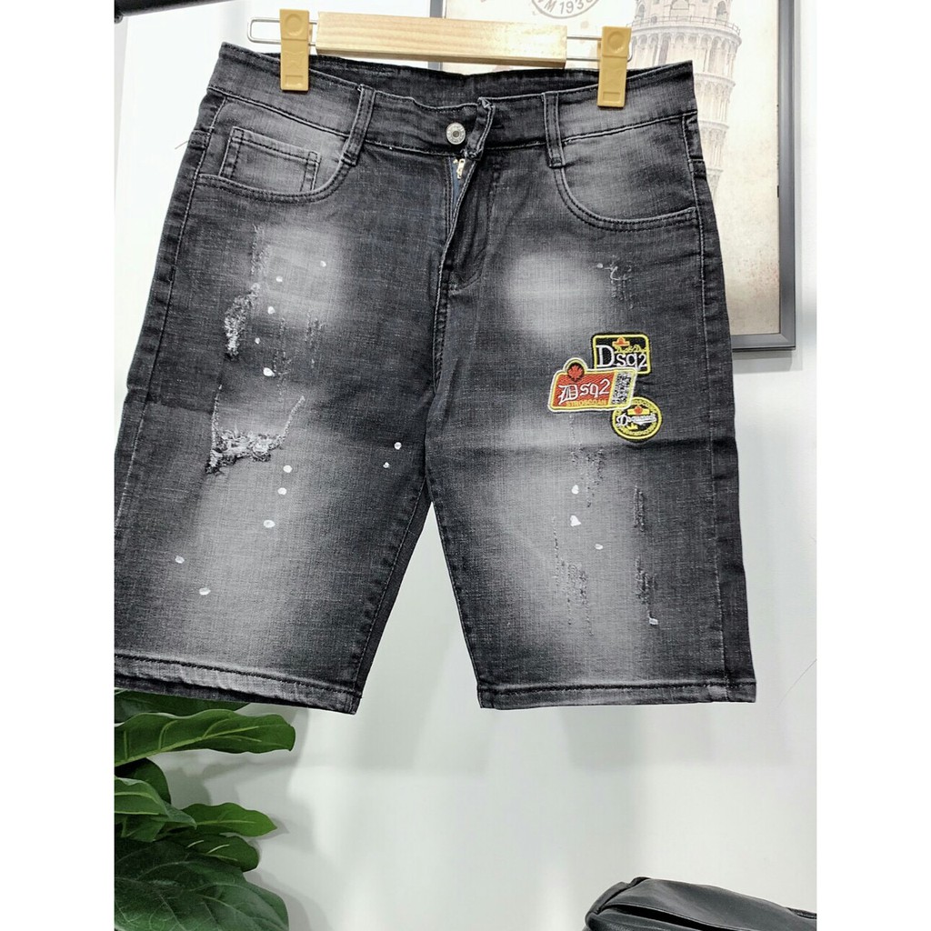 FREESHIP_Quần short jean nam rách cao cấp 2 màu xám,xanh thêu chữ co dãn tốt | BigBuy360 - bigbuy360.vn