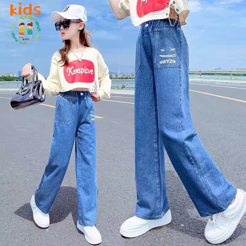 Quần Jean Ống Rộng Phong Cách Phương Tây Thời Trang Xuân Hè Mới Cho Bé Gái 3-5 - 8-10 - 12-13 Tuổi