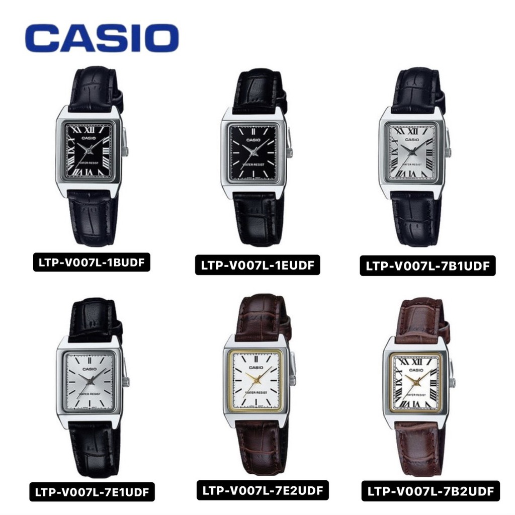 Đồng hồ nữ Casio chính hãng mặt chữ nhật chống nước 3ATM , dây da - đồng hồ LTP V007L