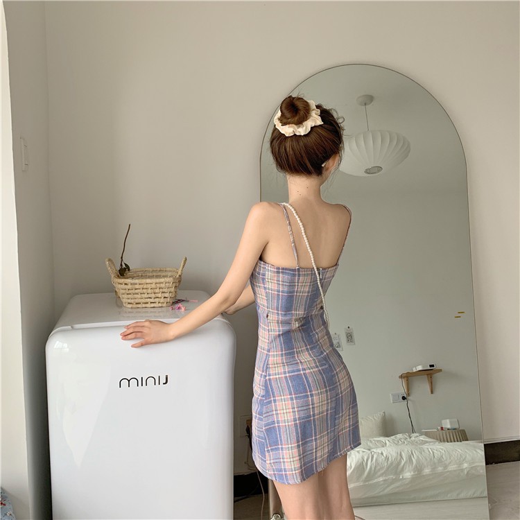 FLASH⚡SALE 15h-18h Đầm Hai Dây Kẻ Ô Caro Ulzzang Ngọt Ngào Xinh Xắn Vải Thun Mềm Êm Thoáng Mát - MSP D05H