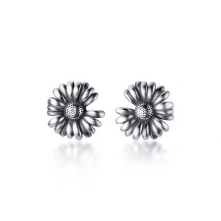 Khuyên tai bạc nữ TLEE hoa cúc đen cá tính TLEE JEWELRY B0347