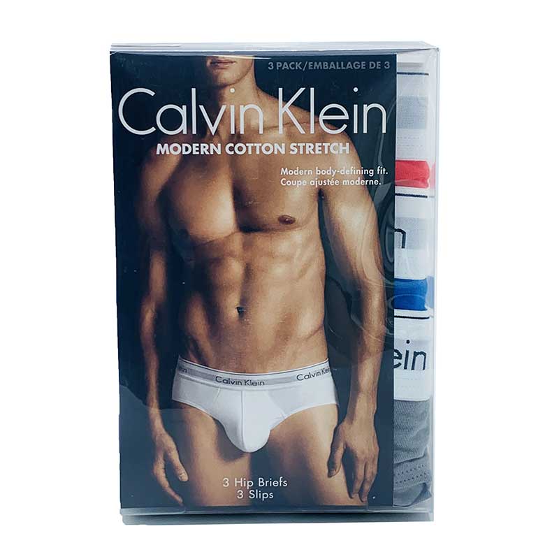 Set 3 quần lót nam Calvin Klein Modern Cotton Stretch Hip Brief - Blue/Grey/Orange, Size S