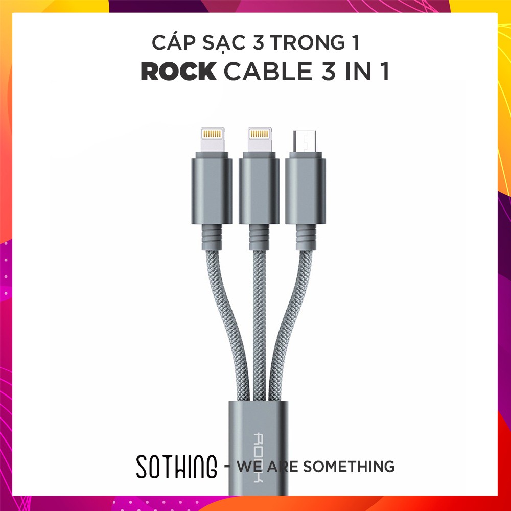 Cáp Sạc Rock 3 Trong 1 Version A ( 1 cổng Micro USB + 2 cổng Lightning)