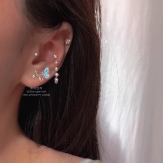 [1 CHIẾC] Bông tai THÉP XI MẠ ngọc dài 2 màu