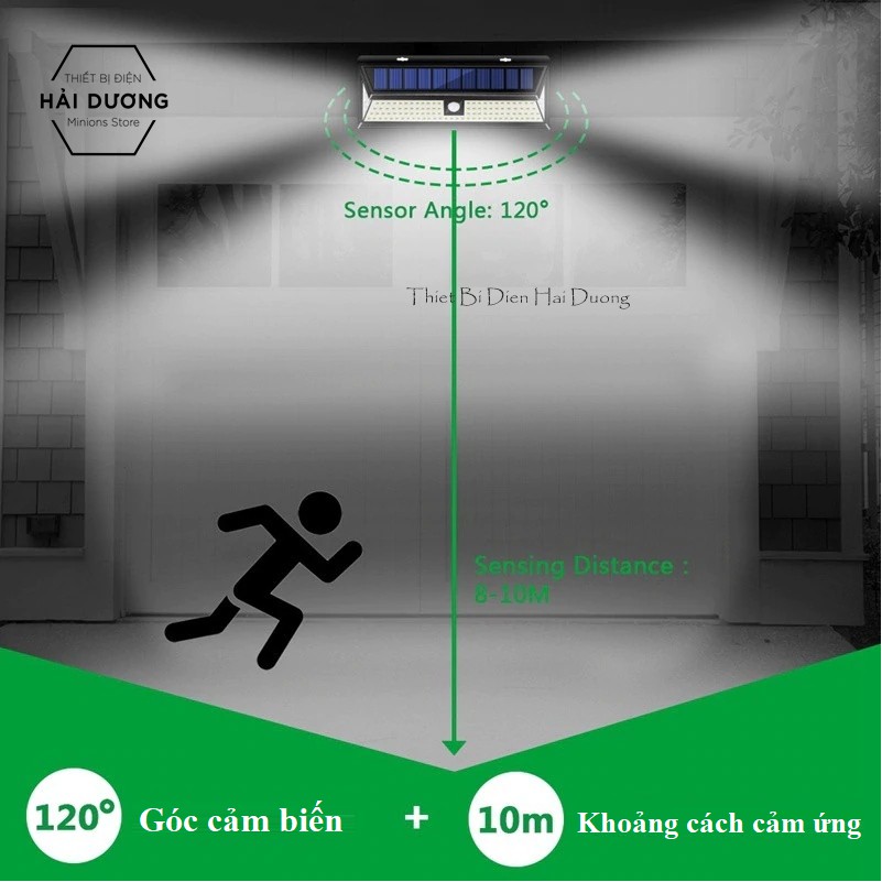 Bộ 4 Đèn led cảm biến hồng ngoại năng lượng mặt trời 52/90/118 mắt led - 180 mắt COB - Có điều khiển