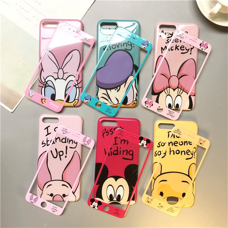 Ốp lưng và miếng dán cường lực hoạt hình dễ thương cho IPhone 6 6S Plus
