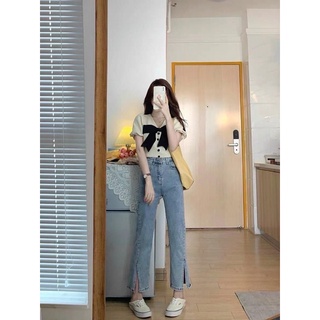 Quần jeans ống đứng xẻ gấu siêu hot