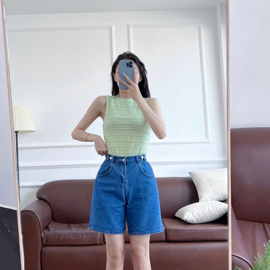 Quần bò nữ cap chun, quần short jean lưng chun đai chỉnh eo có bigsize
