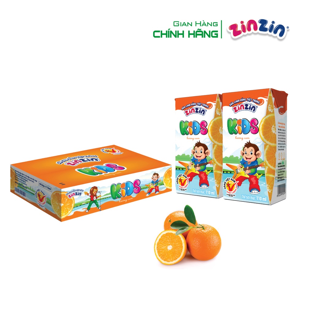 Thùng 48 hộp Sữa chua uống ZinZin KIDS hương cam 110ml