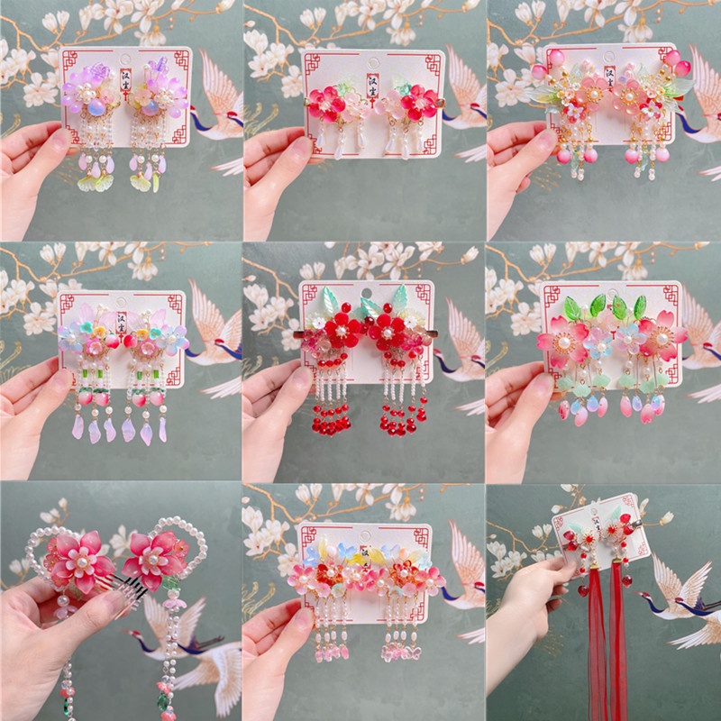 1 Cặp Trâm Cài Tóc Tua Rua Phong Cách Hanfu Cổ Điển Cho Bé Gái