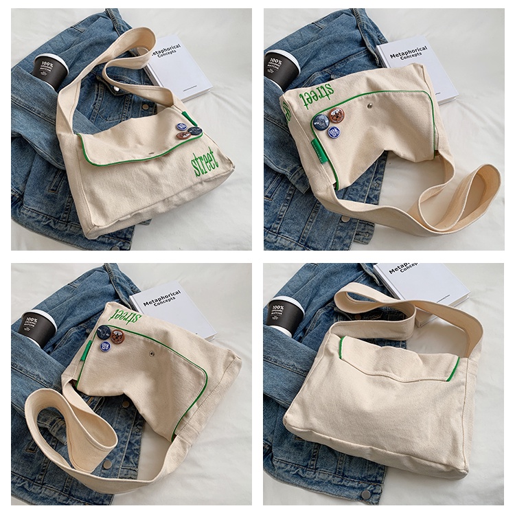 Túi vải canvas PRETTYZYS 2022 thiết kế sức chứa lớn phong cách Hàn Quốc dành cho nữ