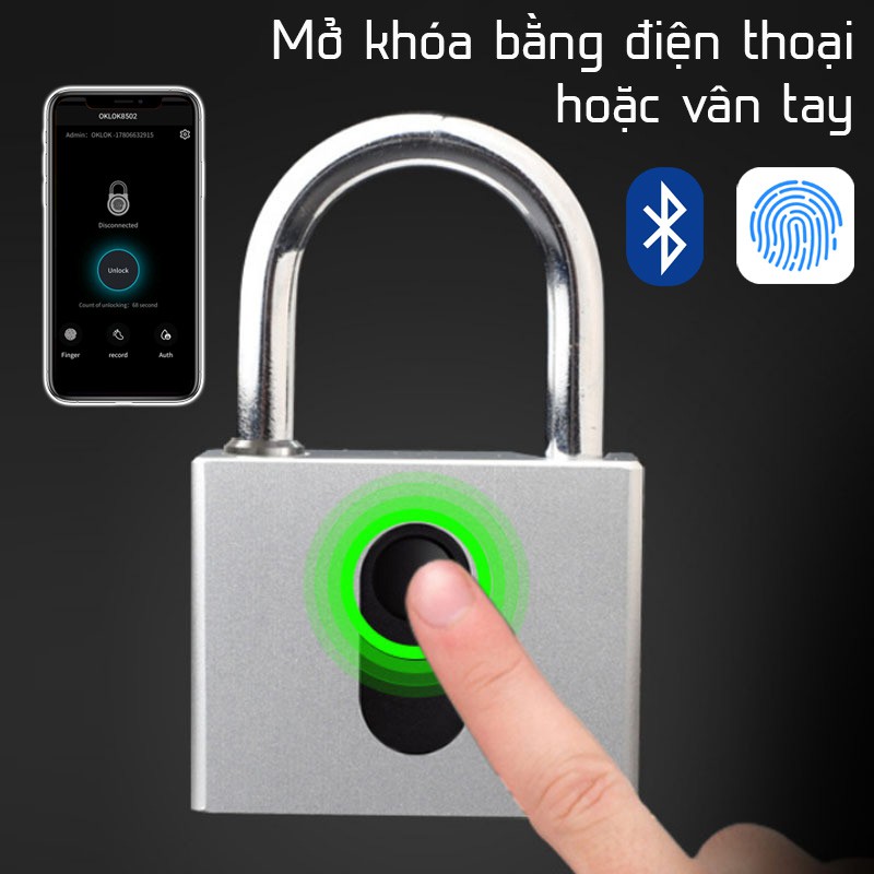 [ BẢO HÀNH 6 THÁNG] Ổ KHÓA THÉP CỠ LỚN MỞ BẰNG VÂN TAY HOẶC APP ĐIỆN THOẠI OKLOK GS-60FB CHỐNG NƯỚC CHỐNG PHÁ KHÓA