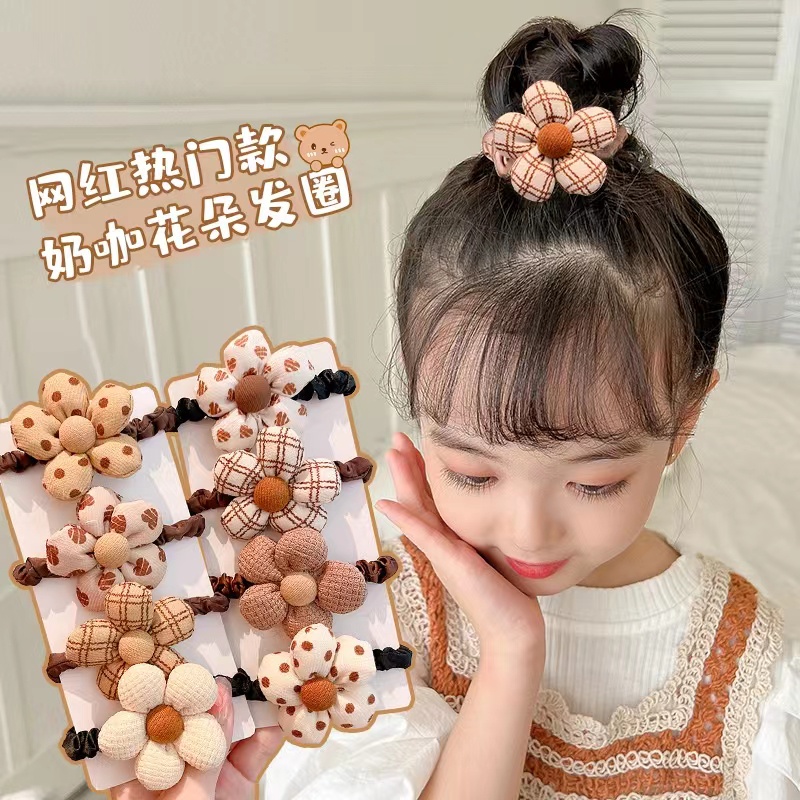 Dây Cột Tóc Đính Hoa Vải Lông Màu Sữa Phong Cách Hàn Quốc Dễ Thương Dành Cho Bé Gái