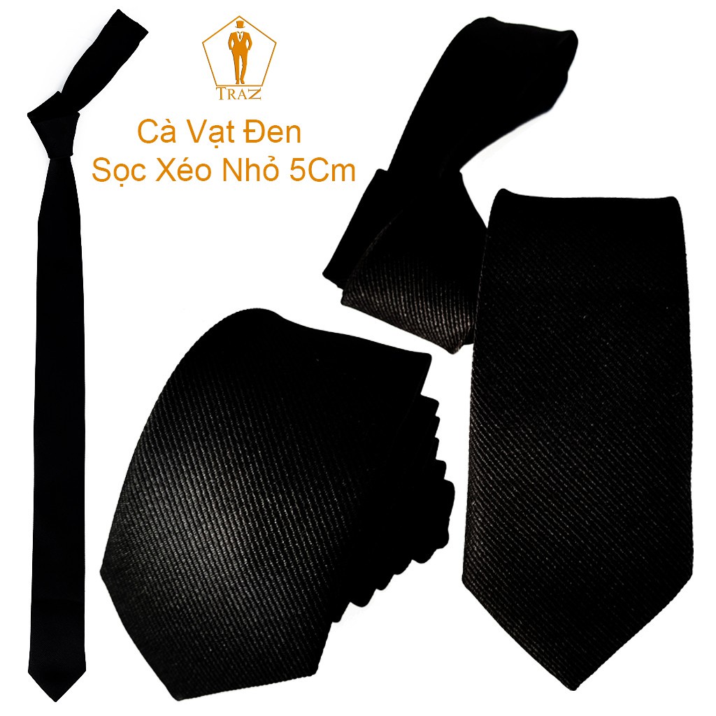 Cravat Cà Vạt Đen Nam TRAZ Bản Nhỏ 5Cm Dây Kéo Thắt Sẵn Tiện Lợi