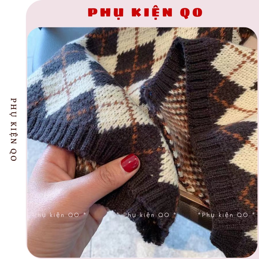 Khăn quàng cổ Phụ kiện QO - Khăn choàng cổ len nam nữ Jane Scarf kẻ caro ulzzang Hàn Quốc mềm mịn K02