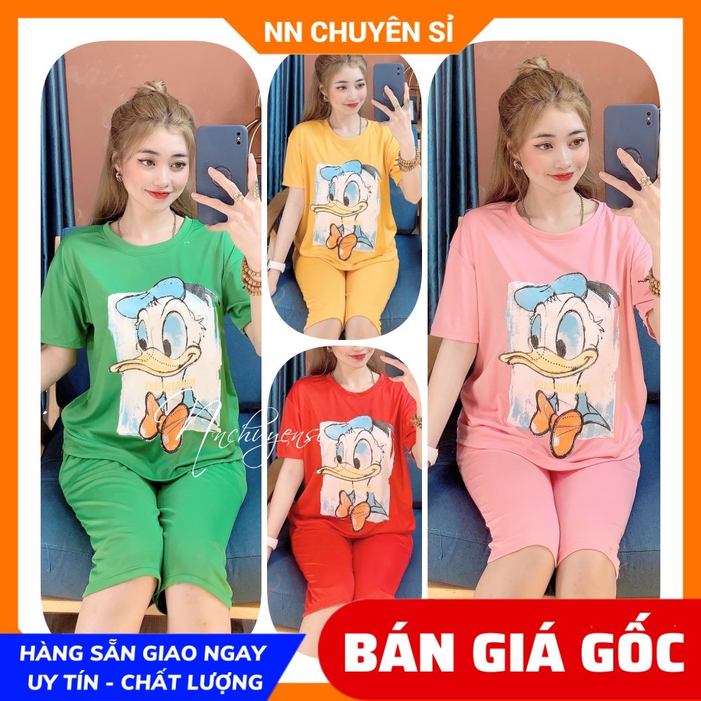 Đồ bộ nữ mặc nhà chất thun mềm mát in hình vịt hoạt hình dễ thương BTT67 Bộ thun lửng