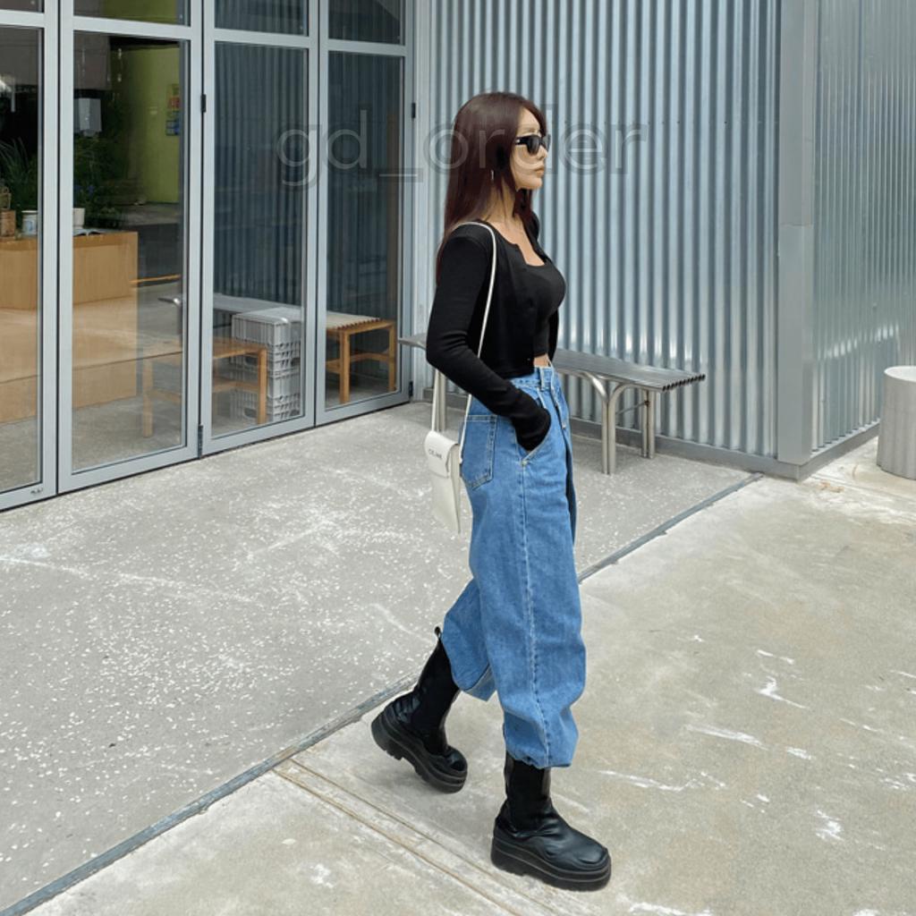 Q9|Quần jeans bò nữ ống rộng cạp cao khóa chéo hàn quốc basic dễ mặc đi học, đi chơi gd_order