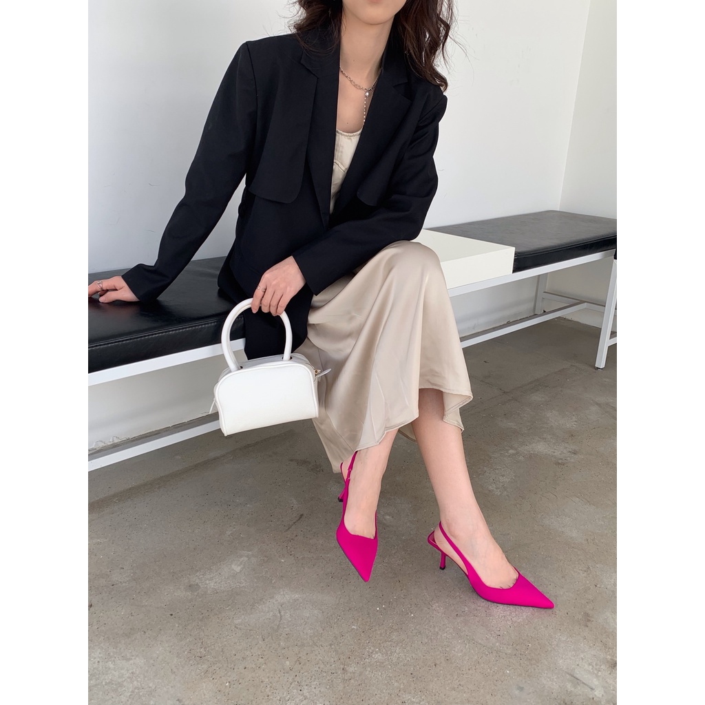 Giày cao gót 5cm mũi nhọn phong cách Pháp hở gót cho nữ - US748