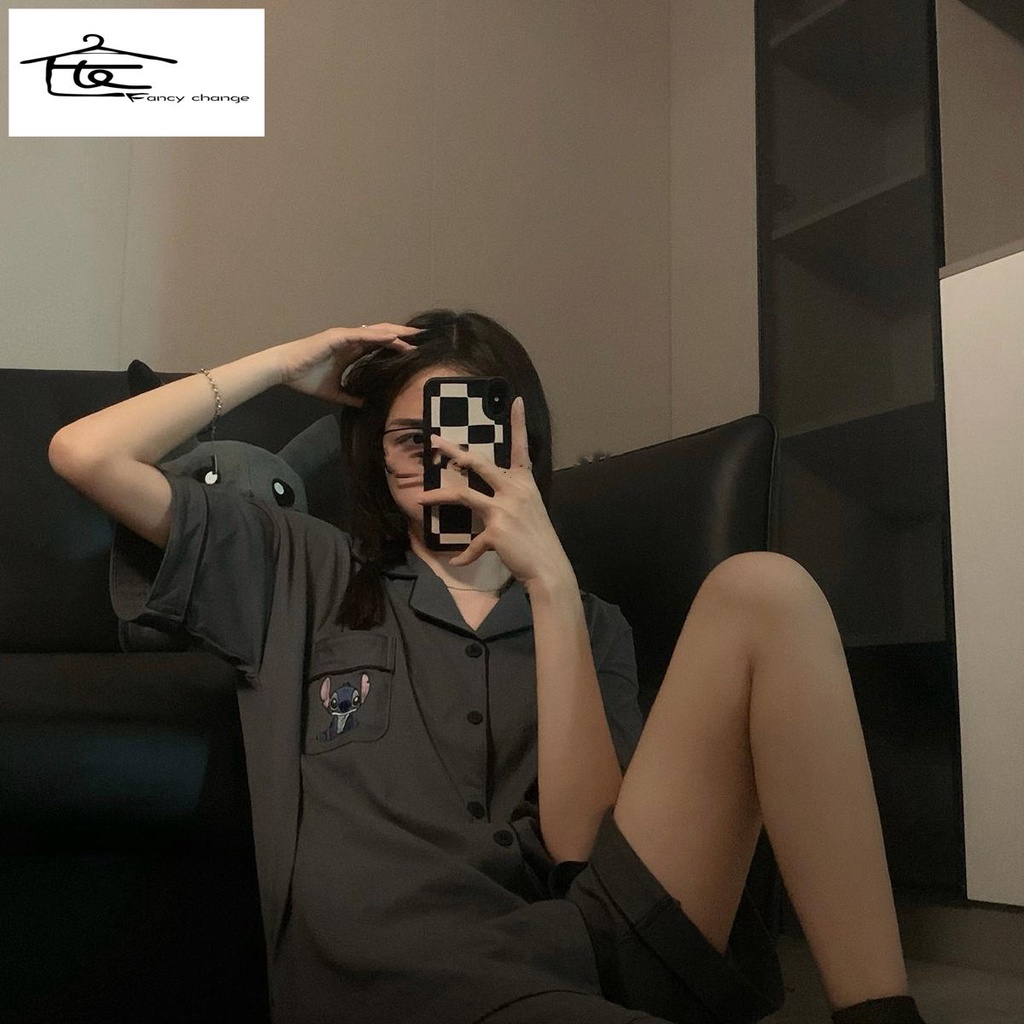 Bộ Đồ Ngủ Tay Ngắn Màu Đen Phong Cách Hàn Quốc Thời Trang Mùa Hè Cho Nữ | BigBuy360 - bigbuy360.vn