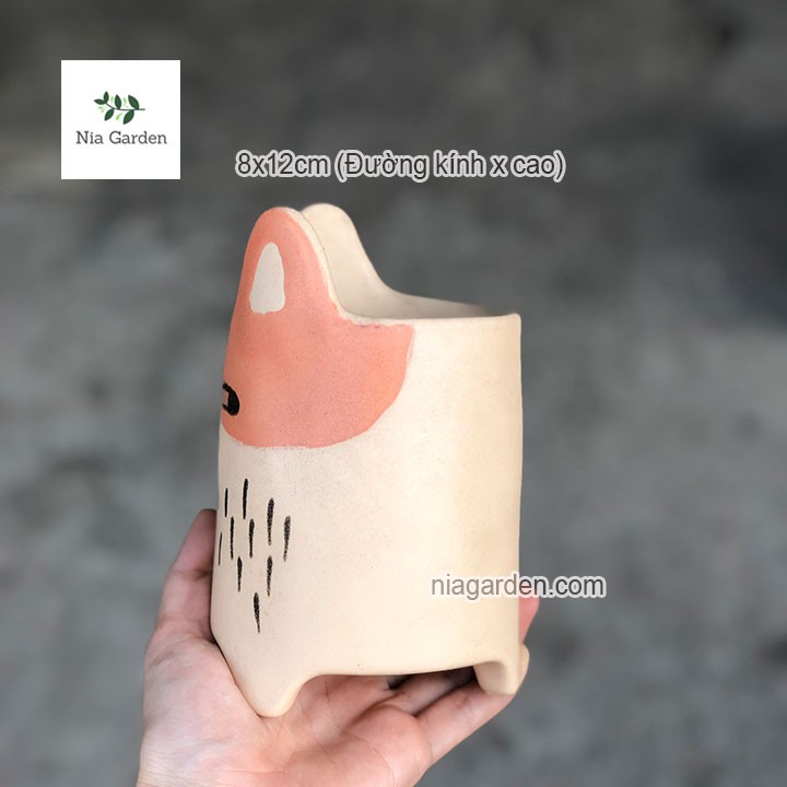 Chậu chó cam trồng cây để bàn mini sen đá xương rồng Nia Garden N4