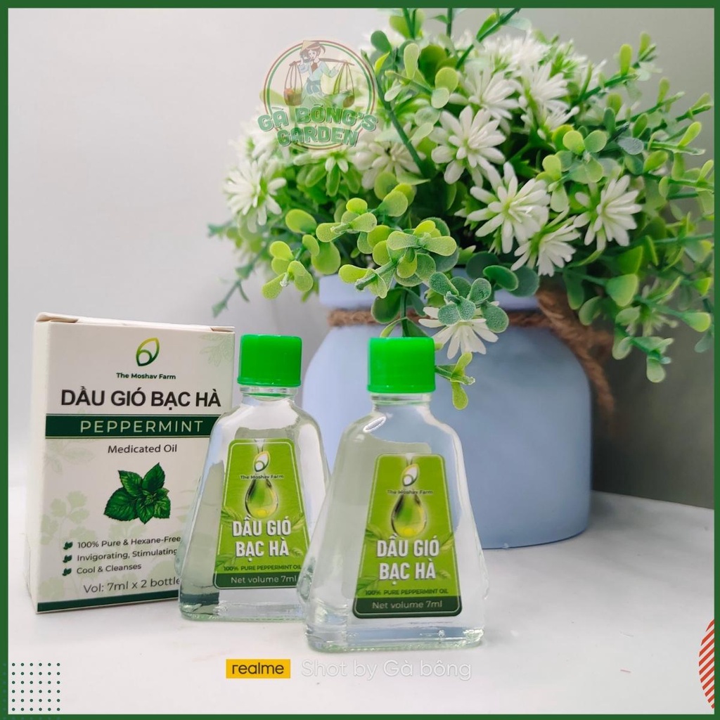 Dầu Gió Bạc Hà Mát Dịu Thông Mũi Giảm Say Xe  The Moshav Farm Hộp 2 chai 7ml