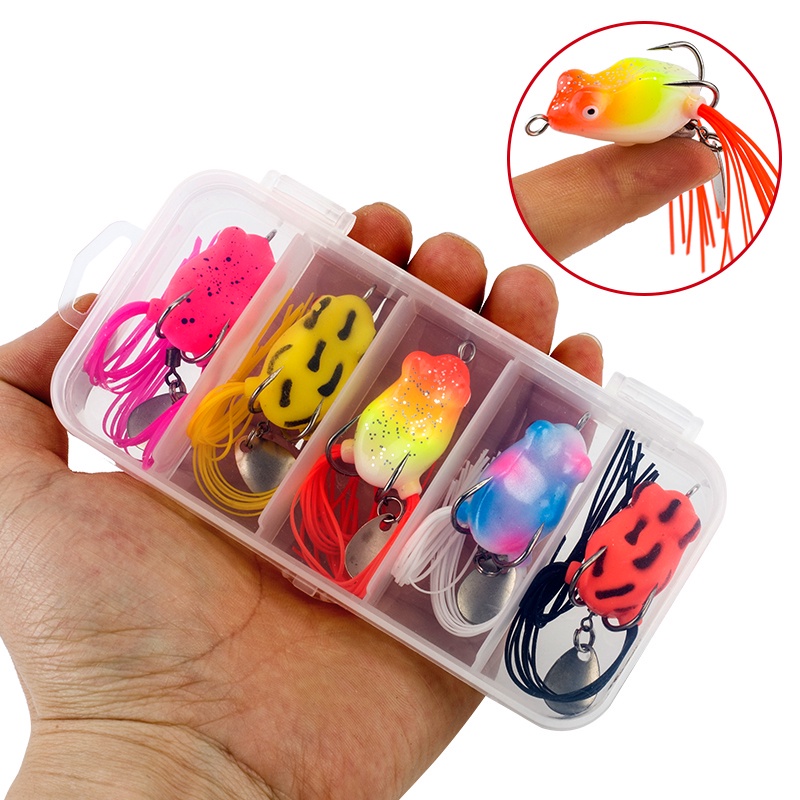 Hộp 5 Mồi Câu Cá Giả Hình Ếch 3D Mềm Mắt Nổi 3cm / 4.2g