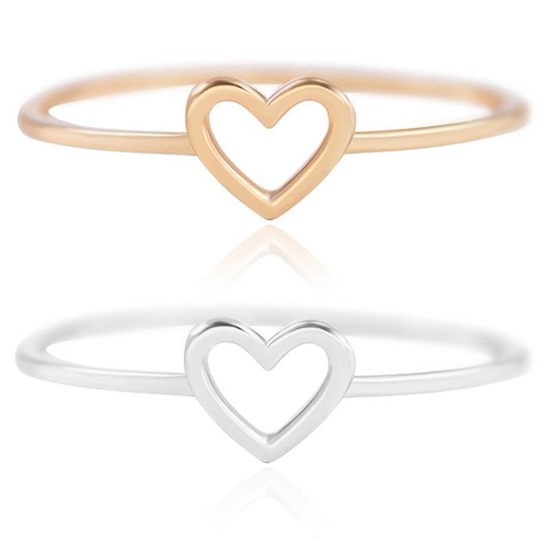 Set 1 nhẫn mạ vàng / bạc hình trái tim xinh xắn dành cho nữ