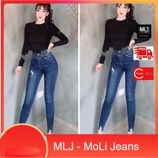 [SIZE ĐẠI 60kg~90kg] Quần jean nữ BIGSIZE skinny dài tua lai lưng cao, vải jean dày dặn co dãn mạnh 3037