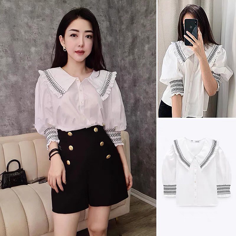 Áo trắng cổ bèo Zr 7200/021+2,2% phí shopee