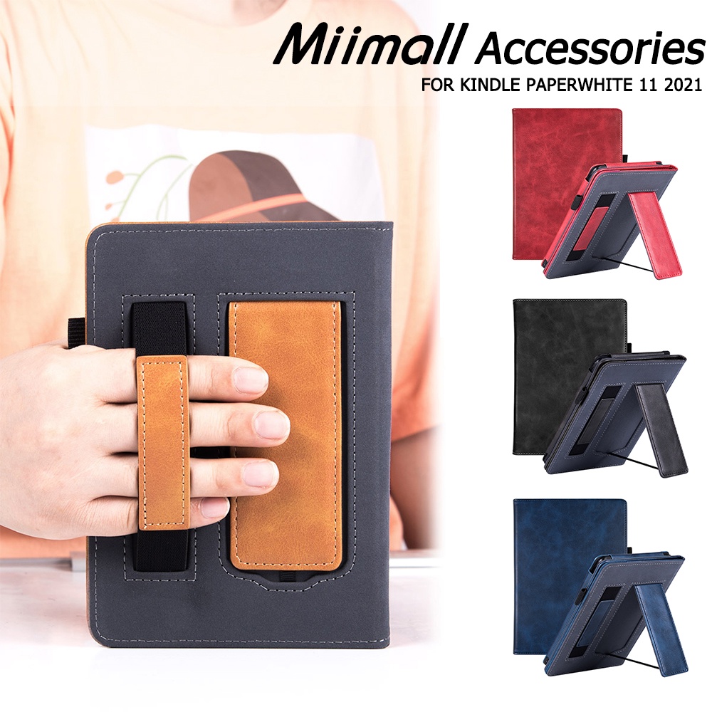 Miimall Bao Da  Kindle Paperwhite 11 Máy Đọc Sách PU Thức Ngủ Kèm Dây Đeo Tay Tiện Dụng Cho 6.8" Paperwhite 11th