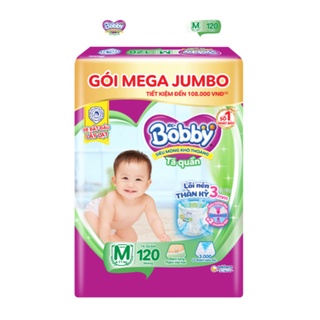 Tã quần bobby mega jumbo m120/l104 xl92/xxl84 siêu tiết kiệm mới