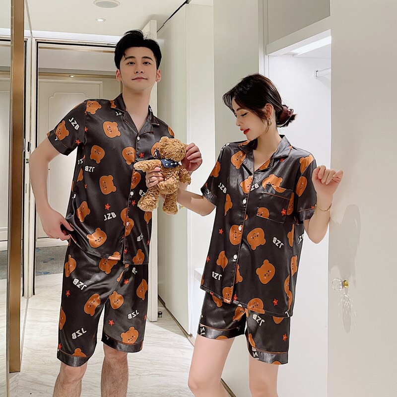 Pyjama lụa nam nữ thoáng mát hình gấu nhiều họa tiết | WebRaoVat - webraovat.net.vn