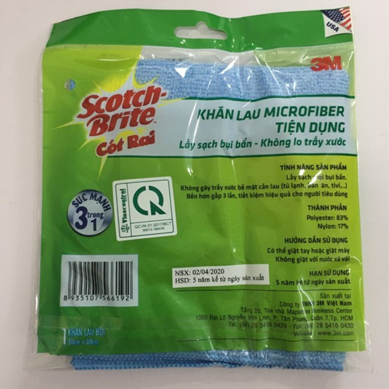 Khăn Lau Xe Ô Tô Chuyên Dụng , Lau Đa Năng Chống Trầy Xước 3M SCotch Brite 30x30cm - Gói 1 Cái