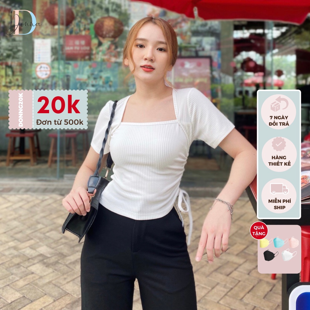 Áo Thun thiết kế DONNA dáng áo ôm croptop hai màu xanh lá và màu trắng