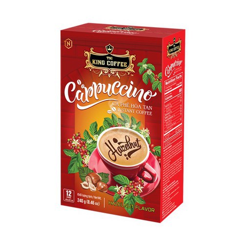 CÀ PHÊ HÒA TAN CAPUCHINO KING COFFEE HƯƠNG Hạt dẻ  - HỘP 12 GÓI