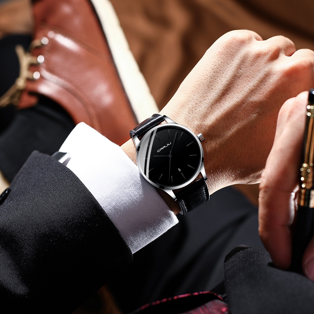 Đồng hồ thạch anh CRRJU 2170X chống thấm nước với dây đeo da cao cấp