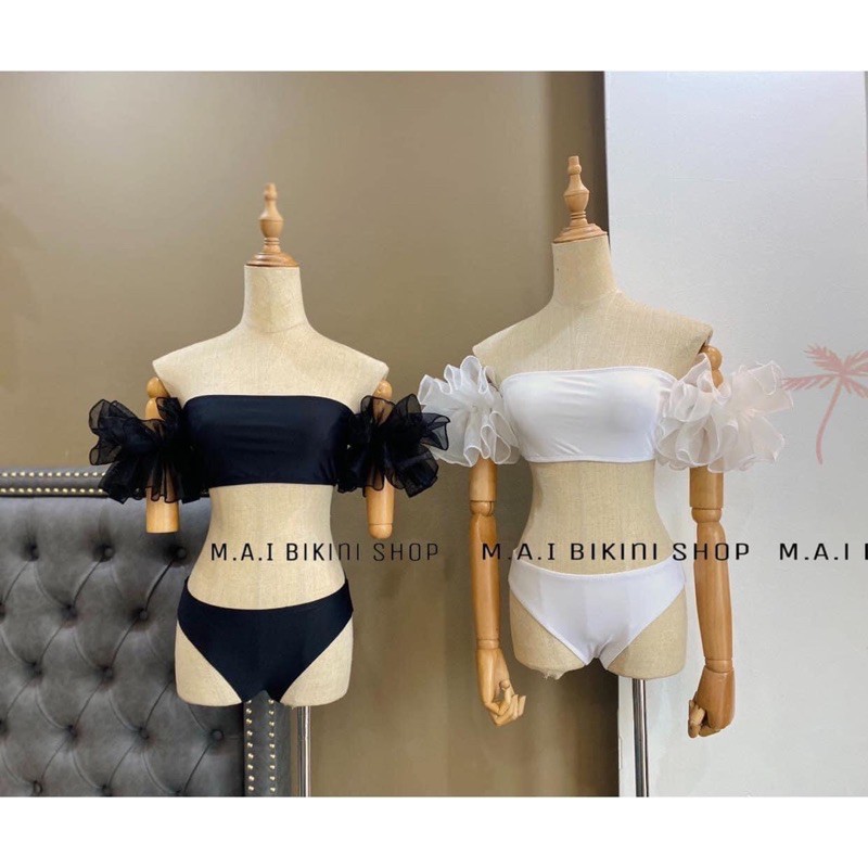 bikini hai mảnh tay bồng -đen , vàng trắng da( hàng có sẵn )