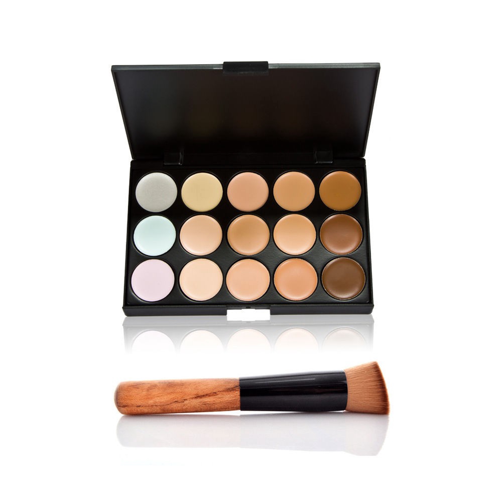 15 Colors Make up Contour Face Cream Concealer Palette+Sponge Puff+Powder Brush